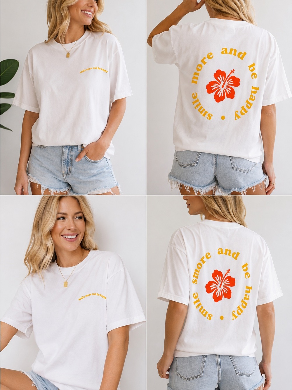 LE LIS Smile More Be Happy Graphic Tee White Relaxed Fit NWT Small